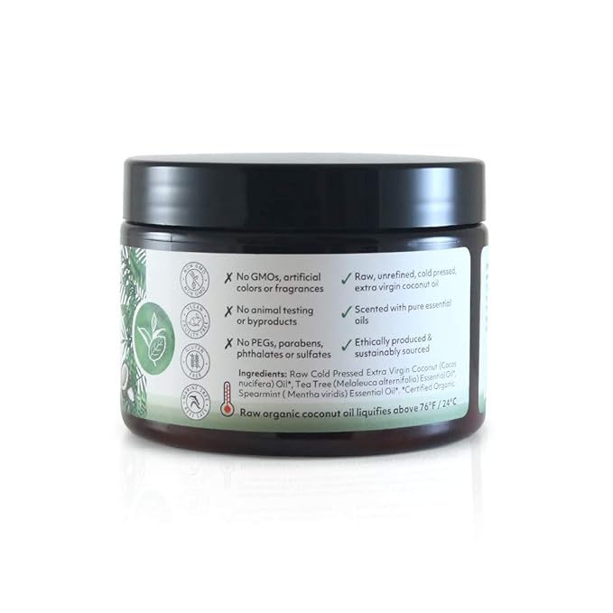 Organic Fiji Raw Cold Pressed Coconut Oil for Hair, Skin, Face & Body | Relaxing Massage Oil | Tea Tree Spearmint,12 oz for Women Men & Baby - Bloomnest