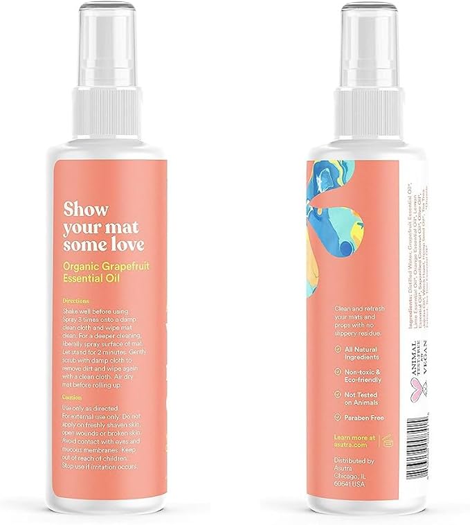ASUTRA Yoga Mat Cleaner Spray (Calming Citrus), 4 fl oz - No Slippery Residue, Organic Essential Oils, Deep-Cleansing for Fitness Gear & Gym Equipment, Microfiber Towel Included - Bloomnest