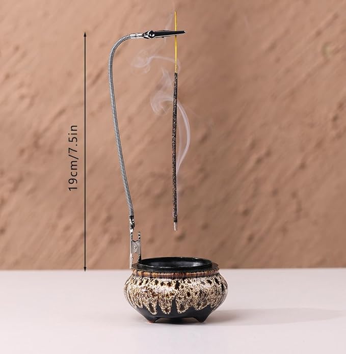 Incense Burner with Calabash Incense Stick Holder - Porcelain Charcoal Censer for Use with Resin Granular Powder Cone or Coil Incense (Fambe Gray) - Bloomnest