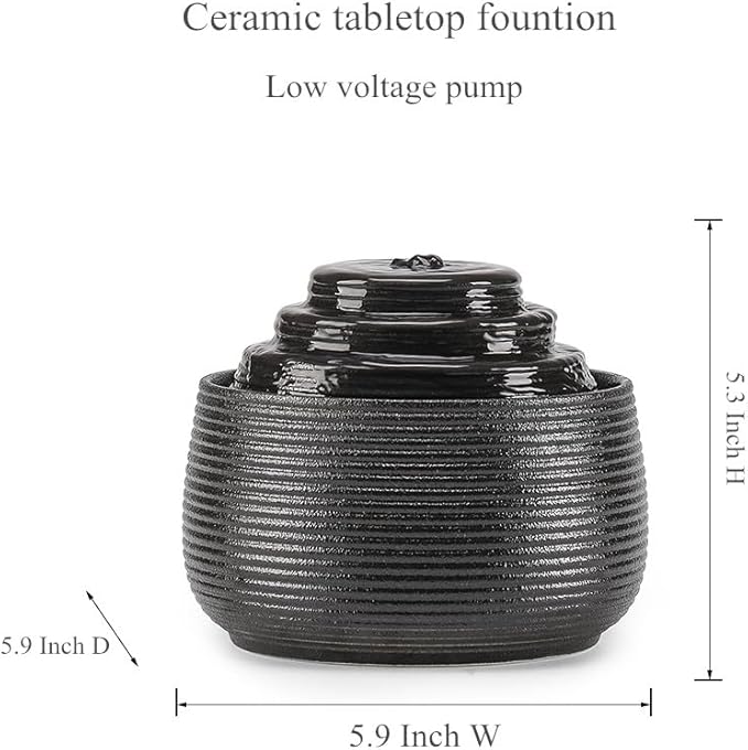 Ceramic Tabletop Fountain Water Feature for Indoor and Home Decoration Table Desk Office Patio (Black A155) - Bloomnest