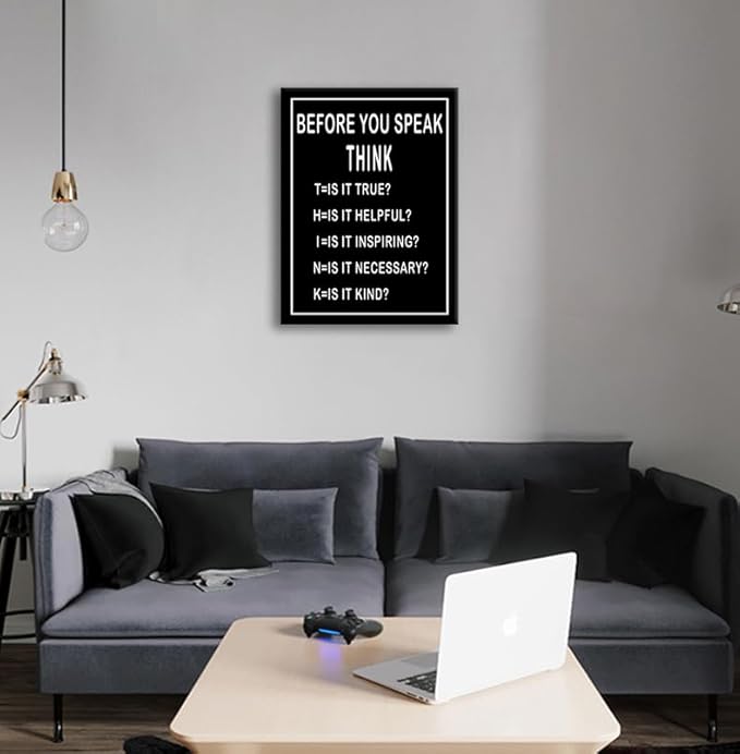 Inspirational Posters Office Wall Decor Motivational Canvas Wall Art Modern Inspiring Quotes Before You Speak Think Picture Prints Paintings Artwork Home Decor Living Room Framed [18''Wx 24''H] - Bloomnest