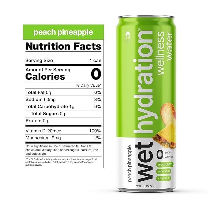 Wet Hydration, Zero Calorie, Functional Wellness Water - 4 Flavors Variety Pack (12 Ounce Cans, Pack of 12) - Flavored Water, Hydration Drink, No Sugar, No Artificial Ingredients, Zero Calories (Packaging May Vary) - Bloomnest