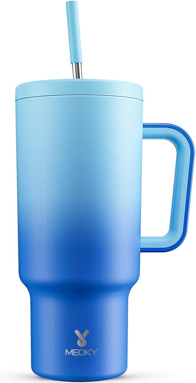 Meoky 40oz Tumbler with Handle, Leak-proof Lid and Straw, Insulated Coffee Mug Stainless Steel Travel Mug, Keeps Cold for 34 Hours or Hot for 10 Hours (Sky) - Bloomnest