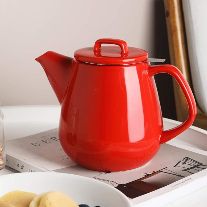 Sweejar 40oz Tea pot with Removable Stainless Steel Infuser,Dishwasher Safe Tea Pots for Loose Tea,Tea Pots with Infuser for Chrismas Women Gift (Red) - Bloomnest