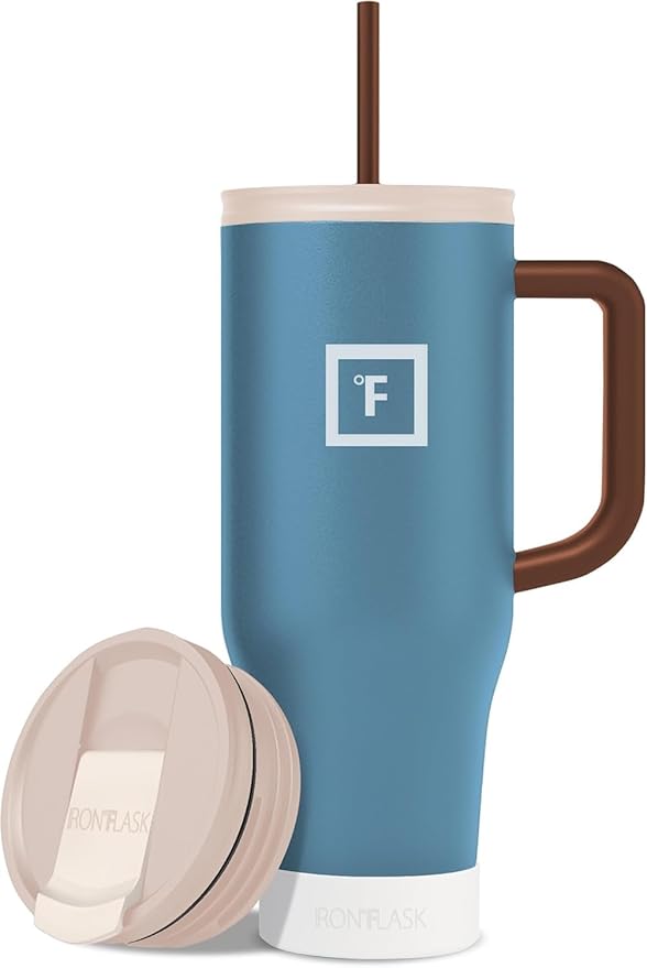 IRON °FLASK Co-Pilot Insulated Mug w/Boot, Straw & Flip Cap Lids - Cup Holder Bottle for Hot, Cold Drink - Leak-Proof - Water, Coffee Portable Travel Mug - Desert Oasis, 40 Oz - Bloomnest