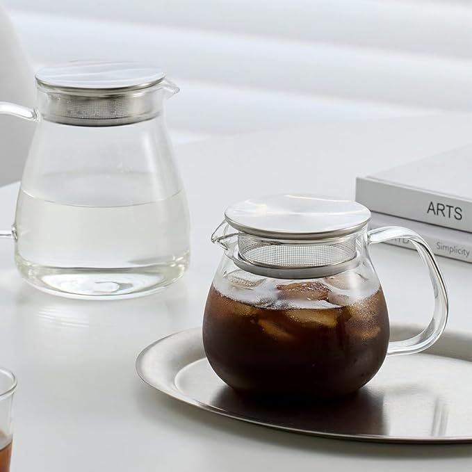 IwaiLoft Glass Teapot with Removable Stainless Steel Filter Lid Stovetop & Microwave Safe Borosilicate Glass Kettle for Loose Leaf, Blooming Tea And Coffee Sharing (15OZ) - Bloomnest