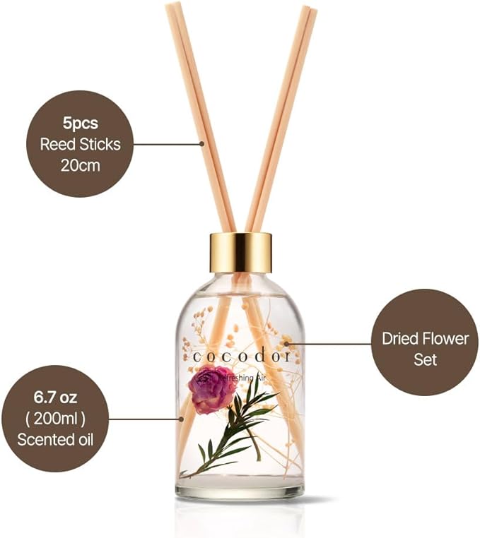 COCODOR Herbarium Reed Diffuser/Black Cherry/6.7oz(200ml)/ Fragrance Scent Essential Oil Stick Diffuser Set for Bedroom Bathroom Home Décor - Bloomnest