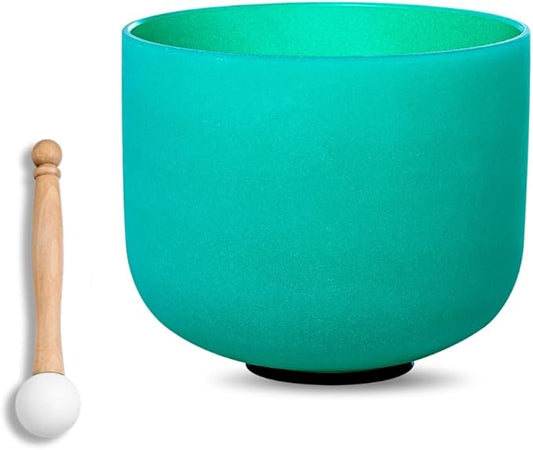 9 inch Green F Note Heart Chakra Quartz Crystal Singing Bowl, for Healing Mindfulness Meditation Yoga Sound Baths, with Rubber Mallet O-ring - Bloomnest