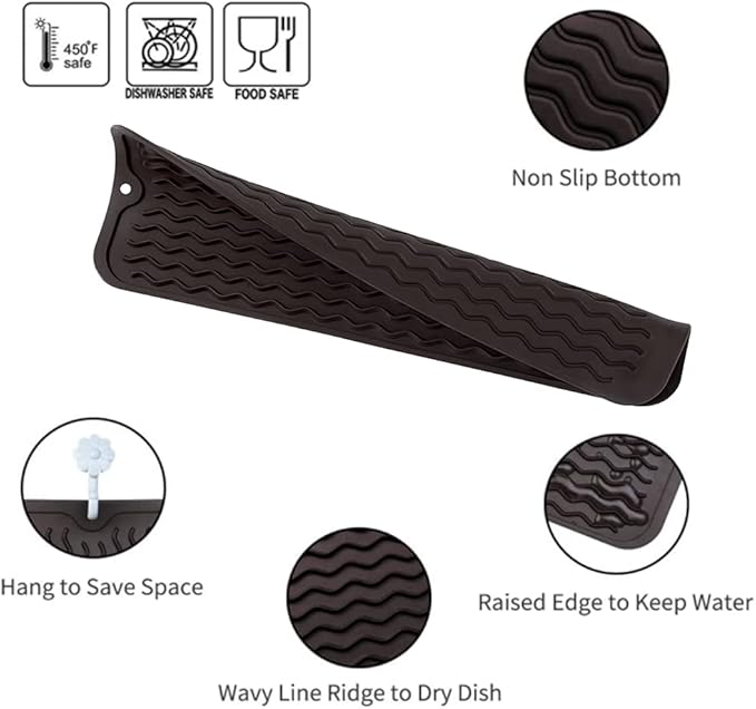 Silicone Dish Drying Mat for Multiple Usage,Easy clean,Eco-friendly,Heat-resistant Silicone Mat for Kitchen Counter,Sink,Bar,Bottle,or Cup Coffee M 17 inches x 6 inches - Bloomnest