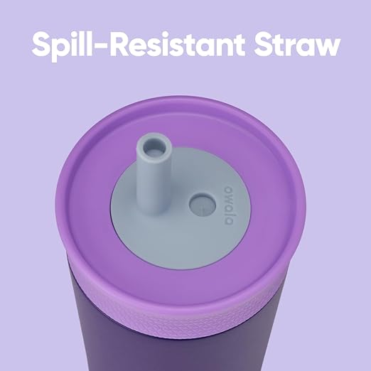 Owala Kids Insulation Stainless Steel Tumbler with Spill Resistant Flexible Straw, Easy to Clean, Kids Water Bottle, Great for Travel, Dishwasher Safe, 12 Oz, Purple (Peacock Palace) - Bloomnest
