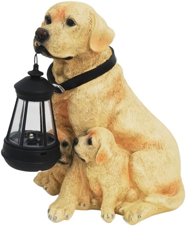 Dog Statues Outdoor with Solar Lights Lantern, Resin Dog Figurines Decorations for Yard and Lawn, Housewarming Gift for Garden Home - Bloomnest