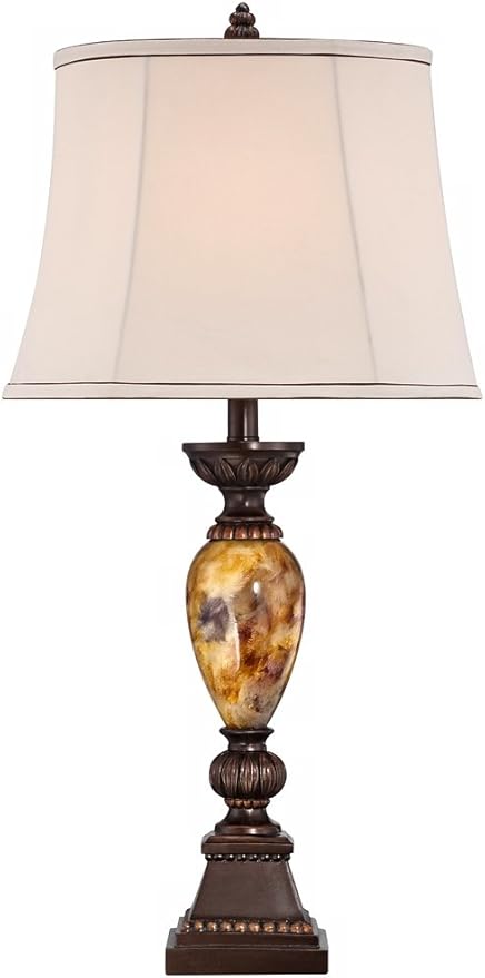 kathy ireland Mulholland Traditional Table Lamp 30" Tall Brown Gold Faux Marble Aged Bronze Off-White Fabric Oval Shade Decor for Bedroom Living Bedside Nightstand Home Office Kids Room - Bloomnest