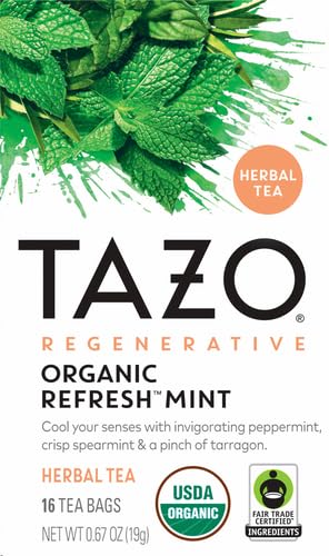 TAZO Organic Refresh Mint Herbal Tea Bags, Caffeine Free, 16 Total Tea Bags - Bloomnest