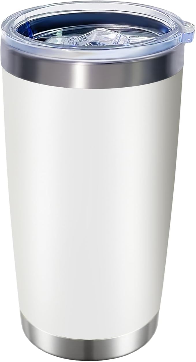 1 Pack 20oz Stainless Steel Tumbler with Lid, Leakproof Double Wall Travel Mug for Hot/Cold Drinks, Home Office Outdoor Party Use, Durable Powder Coated Insulated Cup/White - Bloomnest