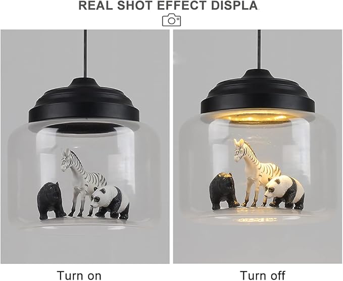Children Room Chandelier Creative Animal Glass Pendant Light - 8" Wide Resin Cartoon Clear Glass Shaded Pendant Lamp for Boys and Girls Room Lighting Animal Ceiling Light Chandelier - Bloomnest