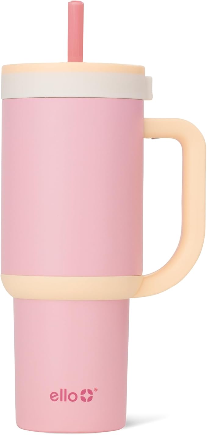Ello Oasis 24 oz Tumbler with Handle & Retracting Straw | Reusable Insulated Stainless Steel Cup 100% Leakproof, Gifts for Teens Women Men | Keeps cold for 24 Hours, Cup Holder Friendly, Sunrise Glow - Bloomnest