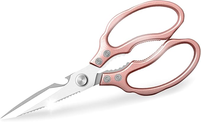 AWinjoy Kitchen Scissors, Heavy Duty Sharp Shears Dishwasher Safe, Rose Gold Cooking Accessories for Meat, Chicken, Fish, Poultry, Herb, Bread - Bloomnest