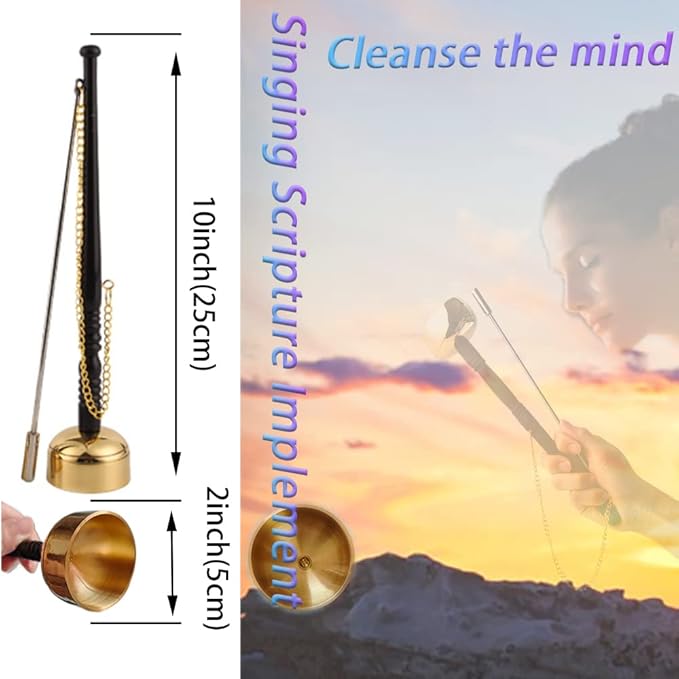 8Pcs Tibetan Buddhist Meditation Set,3.1in Singing Bowl,7.5in Brass Bell Dorje Vajra,2.5in Tingsha Cymbals Bells,Singing Scripture Implement Buddhist Supplies,Tibetan Dharma Mat and Zen Bag,HDRELEODY - Bloomnest