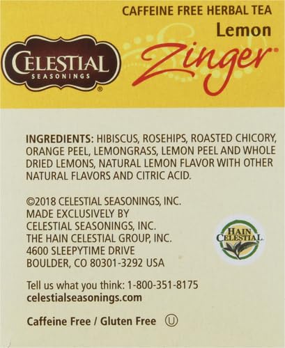 Celestial Seasonings Lemon Zinger Herbal Tea, Caffeine Free, 20 Tea Bags Box (Pack of 2) - Bloomnest