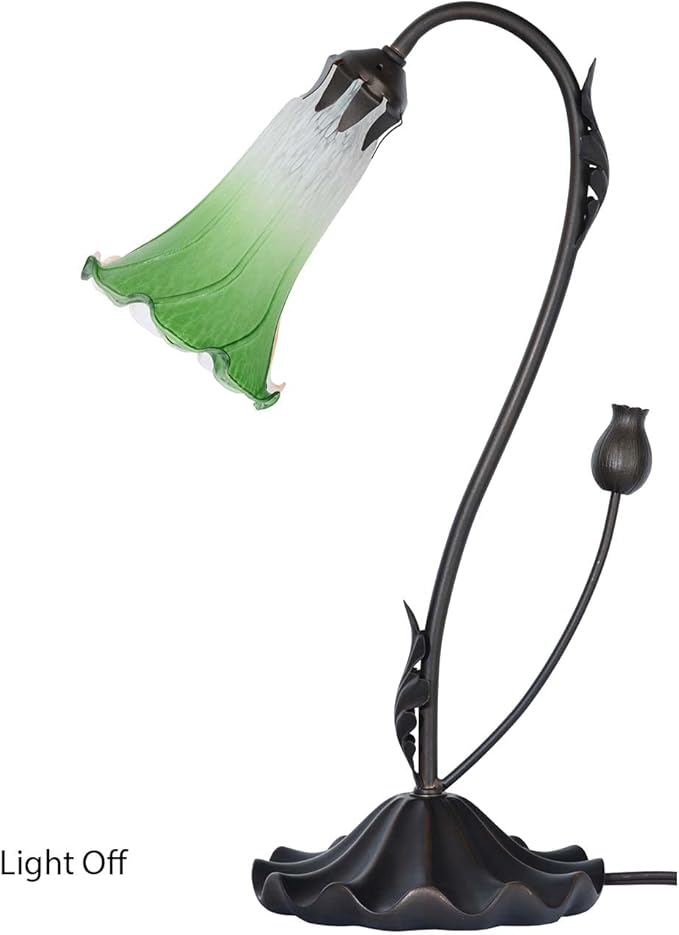 Bieye L10855 Lily Flower Blown Glass Accent Table Lamp for Living Room Bedroom Decoration (1-Light, Green) - Bloomnest