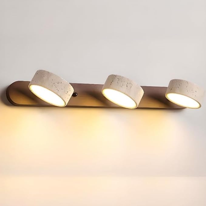 Japanese Wabi-Sabi LED Wall Sconce with Natural Stone Shade,Vintage Swivel Wall Lights,Modern Wall Sconce for Bathroom Mirror, Kitchen,Dining Room,Hallway,Vanity Lighting (A, 3 Heads) - Bloomnest