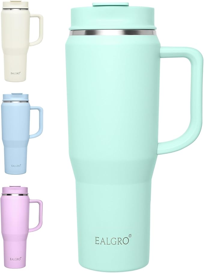 40 oz Tumbler with Handle, Insulated Tumblers with Lid and Straw, Large Metal Sports Water Bottle Jug, Thermal Stainless Steel Travel Coffee Mug Cup, Seafoam - Bloomnest