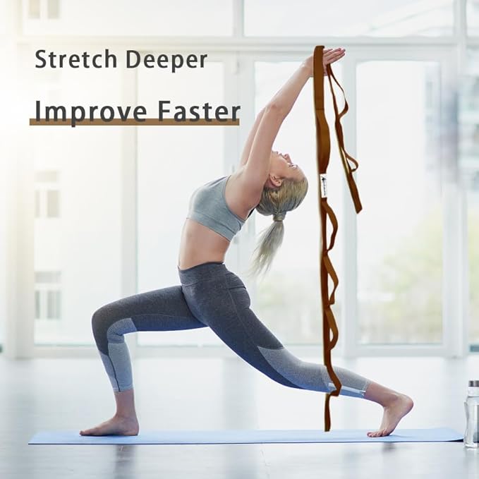Stretching Strap Yoga Strap with Loops, Stretch Straps for Physical Therapy, Non-Elastic Exercise Strap for Pilates, Dance and Gymnastics with Workout Guide - Bloomnest