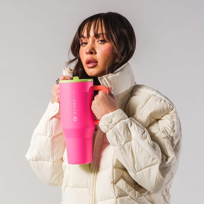 HydroJug Traveler - 40 oz Water Bottle with Handle & Flip Straw - Fits in Cup Holder, Leak Resistant Tumbler-Reusable Insulated Stainless Steel & Rubber Base - Gifts for Women & Men, Orchid - Bloomnest