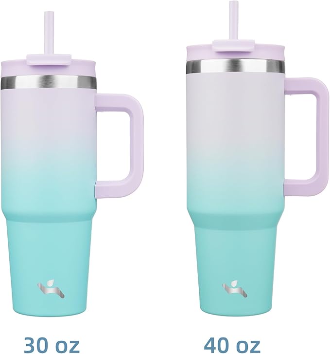 30 oz Tumbler with Handle and 2 Straws,2 in 1 Lid Insulated Water Bottle Stainless Steel Travel Coffee Mug,Lavender Green - Bloomnest