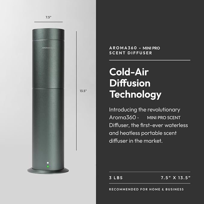 Aroma360-Mini Pro Scent Diffuser-Aroma Diffuser for Essential Oils-Cold-Air Diffusion-600sq.ft. Coverage-Waterless Air Diffuser-Green-Works Exclusively with Pro Pod Bottles - Bloomnest