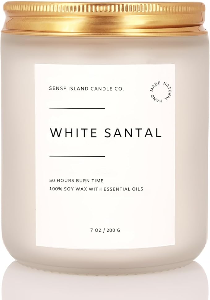SENSE ISLAND White Santal Scented Candle for Home Scented 50+ Hrs Highly Scented | 100% Natural Soy Candle Gifts for Women Highly Scented House Warming Gifts - Bloomnest