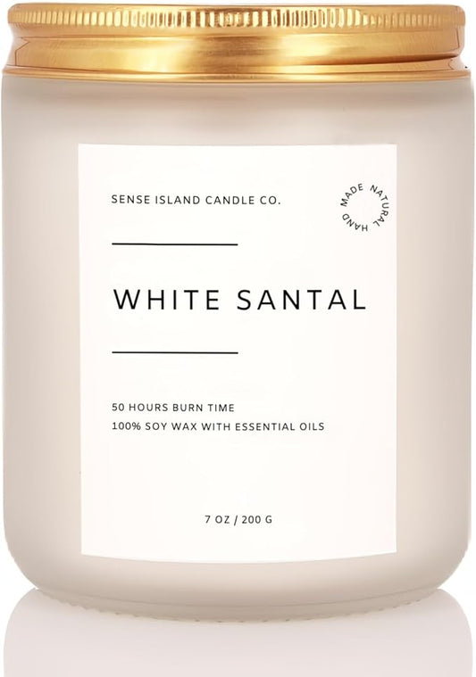 SENSE ISLAND White Santal Scented Candle for Home Scented 50+ Hrs Highly Scented | 100% Natural Soy Candle Gifts for Women Highly Scented House Warming Gifts - Bloomnest