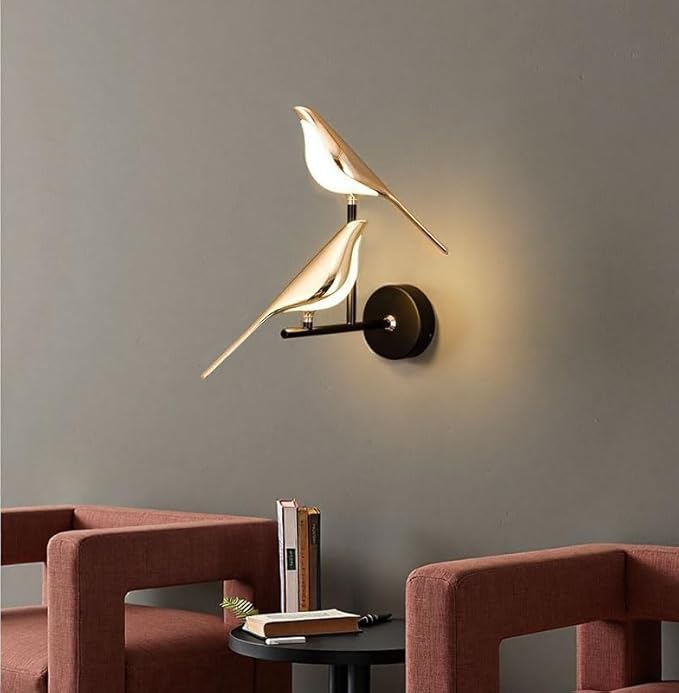 Adjustable Wall lamp in The Shape of a Bird, LED Wall Lamp, Golden Metal Wall lamp Fixture, rotatable Bedroom Bedside lamp, Living Room Wall-Mounted lamp(Color:Double Headed) - Bloomnest