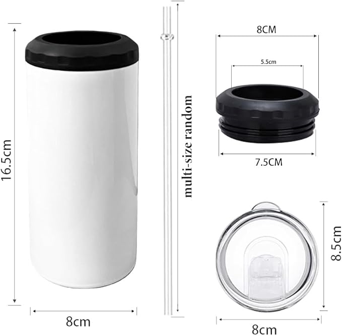4 Pcs 16 oz Sublimation Blank Tumblers Skinny 4 in 1 Can Cooler with 2 Lid Stainless Steel Double Wall Insulated Beer Bottles Coolers Slim Can Holder for Drinks - Bloomnest