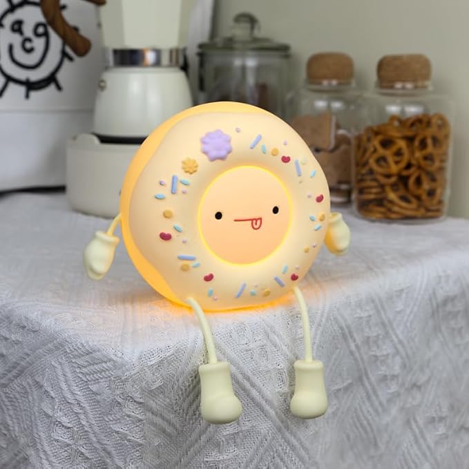 Cute Donut Night Light for Kids,Silicone Nursery Nightlight, Touch Control USB Rechargeable Lamps Breastfeeding Sweet Kawaii Dorm Room Decor Christmas Gift Baby Kids Girls Teens,White - Bloomnest