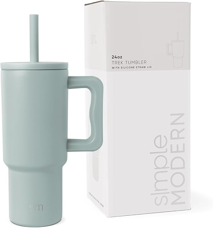 Simple Modern Kids 24 oz Tumbler with Handle and Silicone Straw Lid | Spill Proof and Leak Resistant | Reusable Stainless Steel Bottle | Gift for Kids Boys Girls | Trek Collection | Sea Glass Sage - Bloomnest
