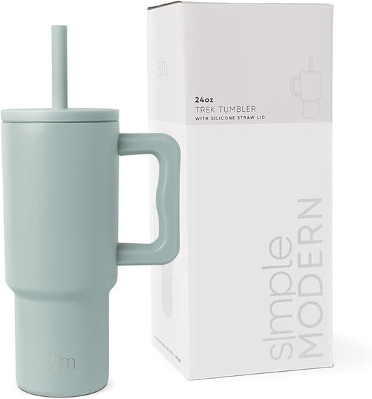 Simple Modern Kids 24 oz Tumbler with Handle and Silicone Straw Lid | Spill Proof and Leak Resistant | Reusable Stainless Steel Bottle | Gift for Kids Boys Girls | Trek Collection | Sea Glass Sage - Bloomnest