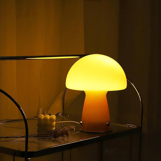 Cute Mushroom Lamp with Glass Lampshade,Small Orange Table Light,Dimmable Led Bedside Lamp,Mid Century Modern Desk Light for Living Room Bedroom - Bloomnest