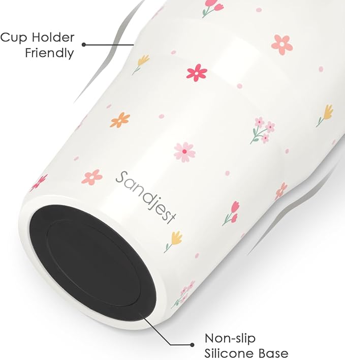 SANDJEST Floral Stainless Steel Straw Lid Tumbler 30oz with Carry Handle for Women Girls, Insulated Travel Coffee Cup, Gift for Sports Outdoor Workout Christmas Birthday - Bloomnest