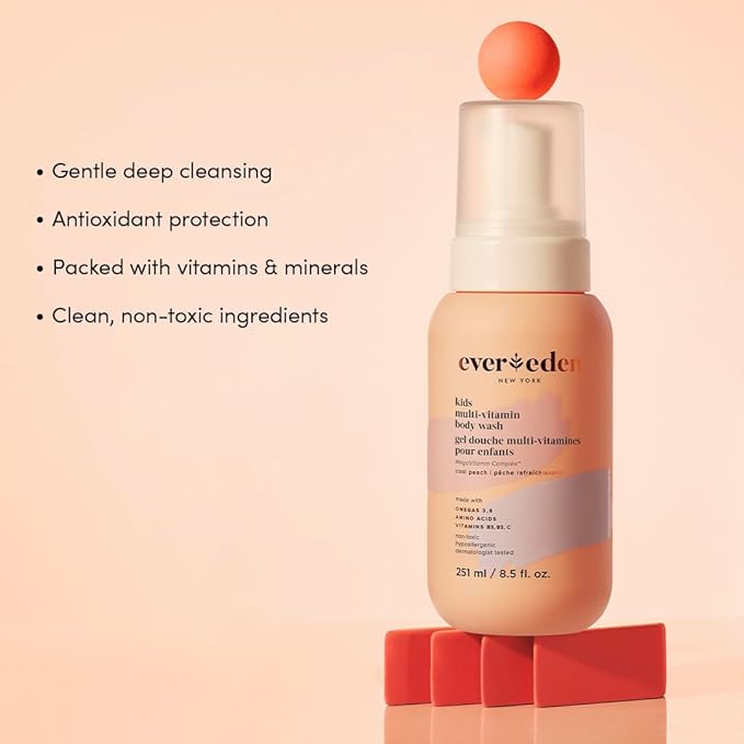 Evereden Multi-Vitamin Kids Body Wash Cool Peach: Gentle Body Wash Sensitive Skin Nourishment & Hydration Formula | Clean Non-Toxic for Kids | 8.5 fl oz. - Bloomnest