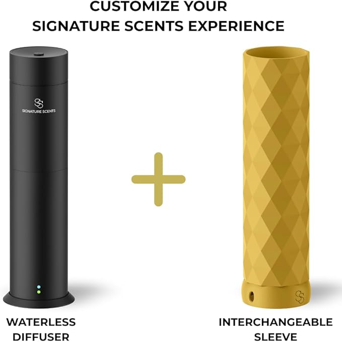 Waterless Essential Oil Hotel Scent Diffuser - Cold Air Diffuser - Covers 1000 sq. ft. - Waterless Diffuser for Home, Office & Hotel (Black + Interchangeable Sleeve) (Black + Gold Sleeve) - Bloomnest