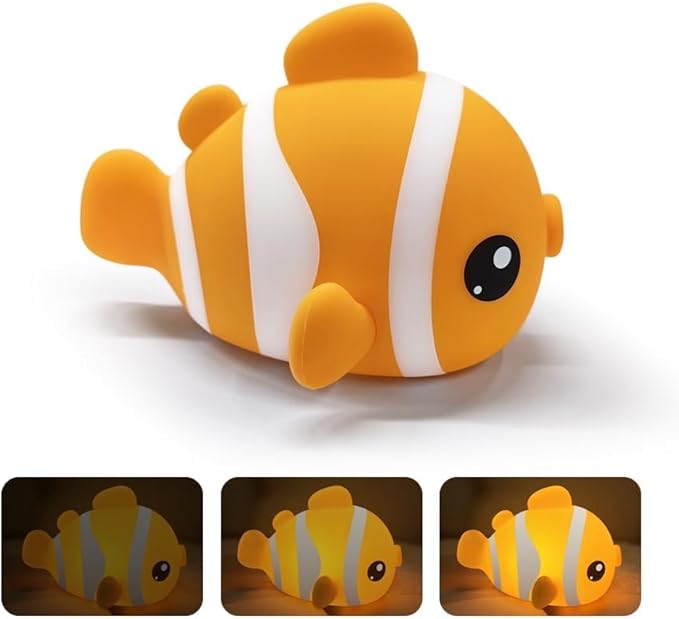 Clownfish Night Light for Kids Nursery - Adorable Ocean-Themed Silicone Baby Light with 3-Level Dimmable LED, Portable Toddler Sleep Lamp for Bedroom, Kids Room, Baby Shower & Birthday Gift - Bloomnest
