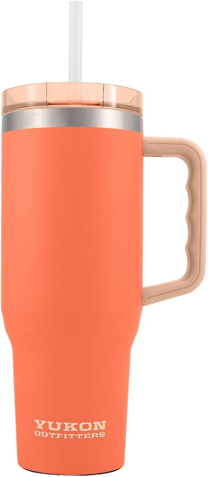Yukon Outfitters Fit Forty 40oz Double Wall Vacuum Insulated Stainless Steel Tumbler with Reusable Straw & Ergonomic Handle | For Hot or Cold Beverage, Apricot Crush - Bloomnest