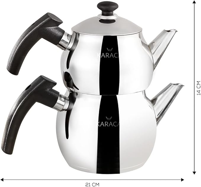 Karaca Adelya Mini Teapot Set in Black, Turkish Teapot, Kettle, Teapot, 0.65 Litre Kettle, 1.1 Litre, Turkish Teapots, Adelya Teapot Set - Bloomnest