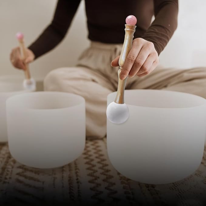 Singing Bowl Mallet,Rubber Mallet Striker with Silicone Head and Wooden Handle and Crystal Sphere for Playing Quartz Crystal Singing Bowls(Pink) - Bloomnest