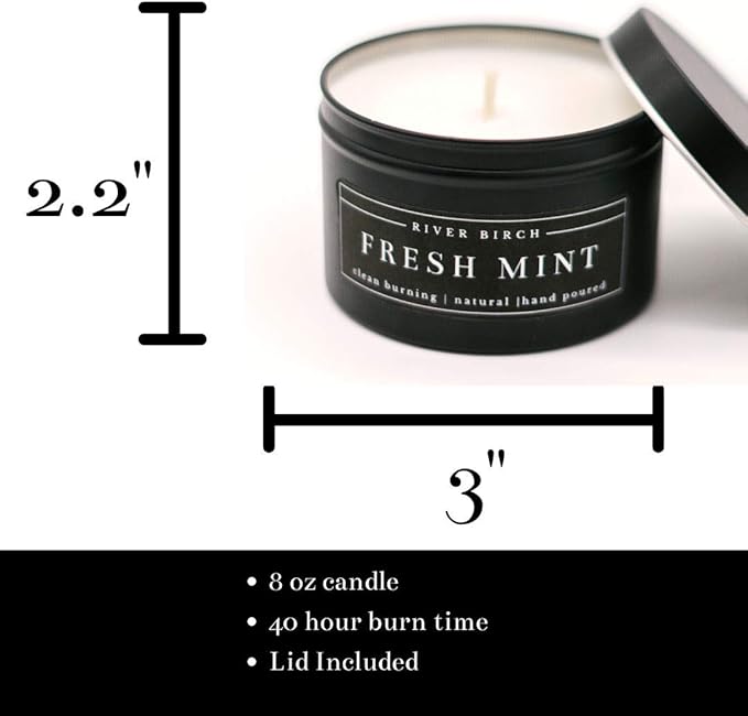 River Birch Candles Fresh Mint Scented Candle | Premium, All-Natural, Non-Toxic, Soy Candles | 8 oz. Black Matte Tin Travel Candle | Cozy Relaxing Gifts for Home - Bloomnest