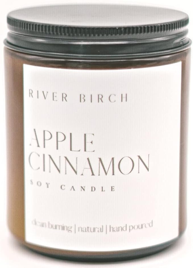River Birch Candles Apple Cinnamon Scented Candle | Premium, All-Natural, Non-Toxic, Soy Amber Jar Candles | 8.5oz 40 Hr Burn Time | Cozy Relaxing Gifts for Home - Bloomnest