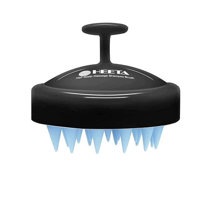 HEETA Scalp Massager Hair Growth, Soft Silicone Scalp Scrubber Shampoo Brush for Exfoliation, Dandruff Removal Head Massage Stress Relax, Wet & Dry Use for Thick Thin Curly Hair Care, Black Blue HEETA