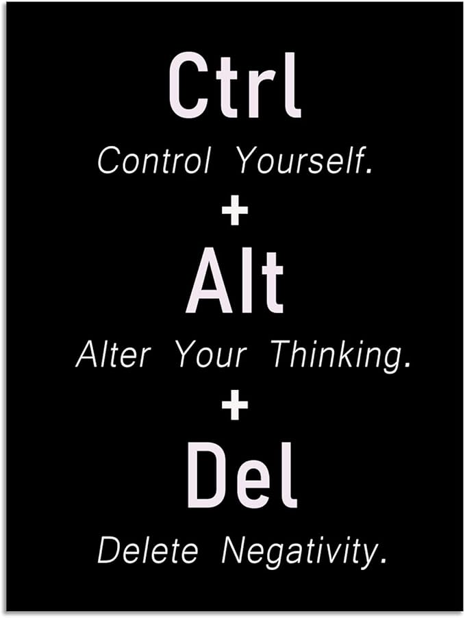 Inspirational Canvas Poster Control Yourself Alter Your Thinking Delete Negativity Motivational Wall decor Printed Artwork Positive Quotes For Office School Living Room Framed [24" W X 36" H] - Bloomnest