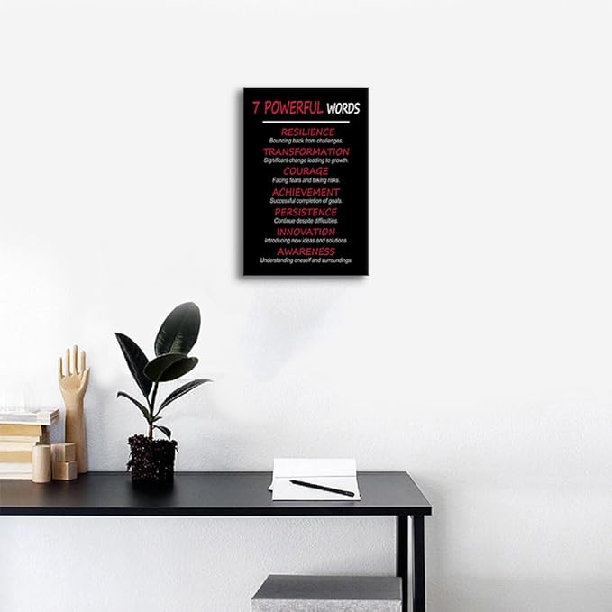 Inspirational Wall Art 7 POWERFUL WORDS: Unlock Personal Traits & Positive Life Attitude for Personal Growth Motivational Wall Decor Posters Canvas for Classroom Home Office Bedroom [12" W X 18" H] - Bloomnest